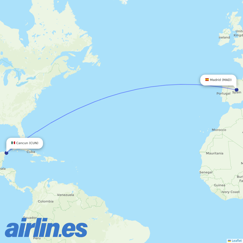 Welcome Air from Cancun International Airport destination map