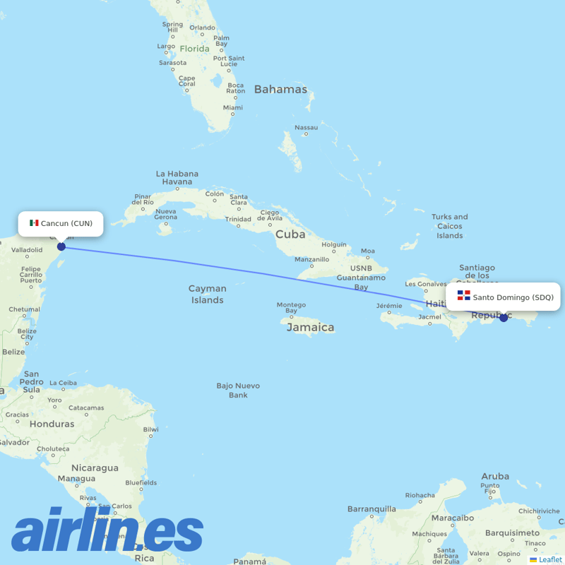 Asian Air from Cancun International Airport destination map