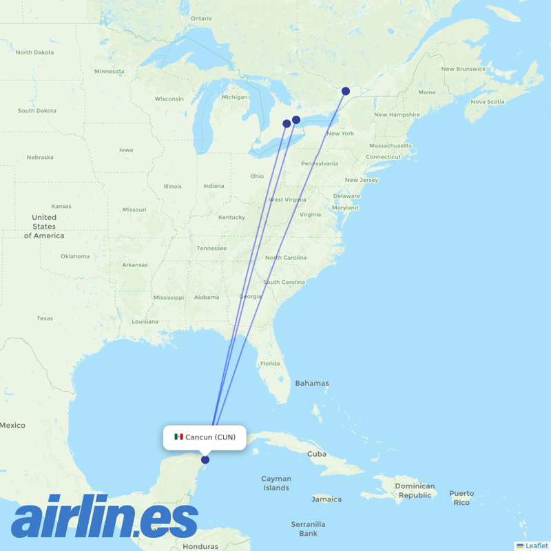 Flair Airlines from Cancun International Airport destination map