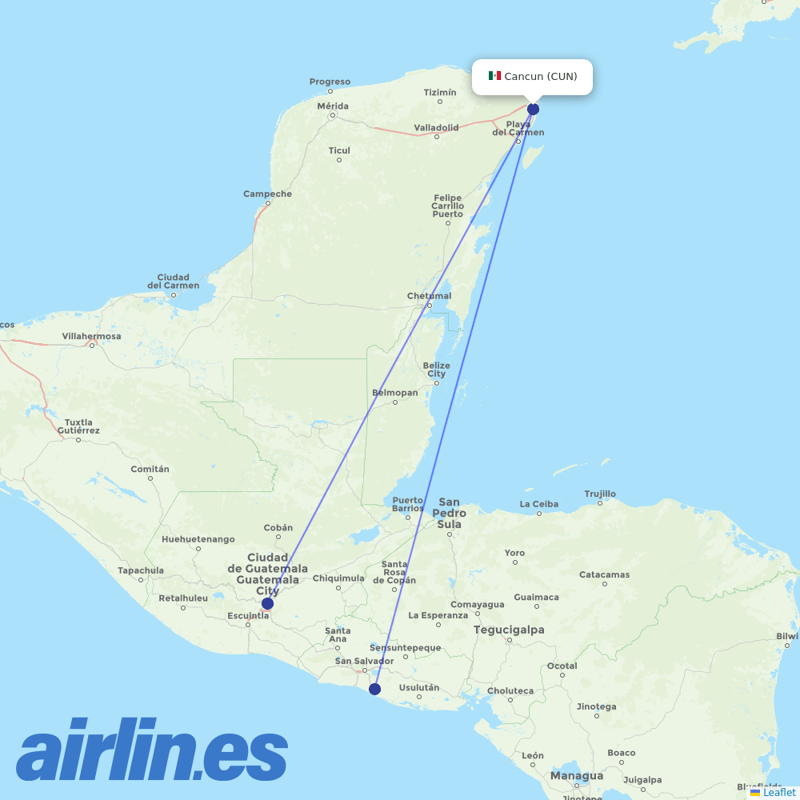 Aerolineas MAS from Cancun International Airport destination map