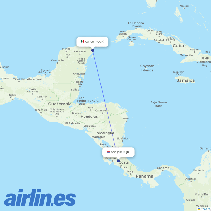 Volaris Costa Rica from Cancun International Airport destination map