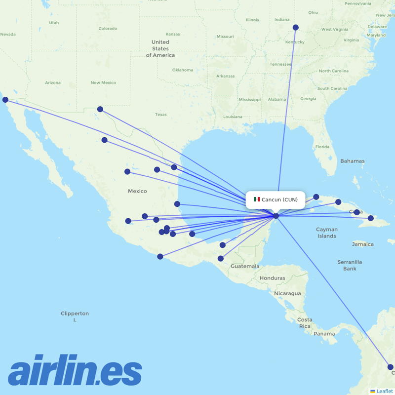 VivaAerobus from Cancun International Airport destination map