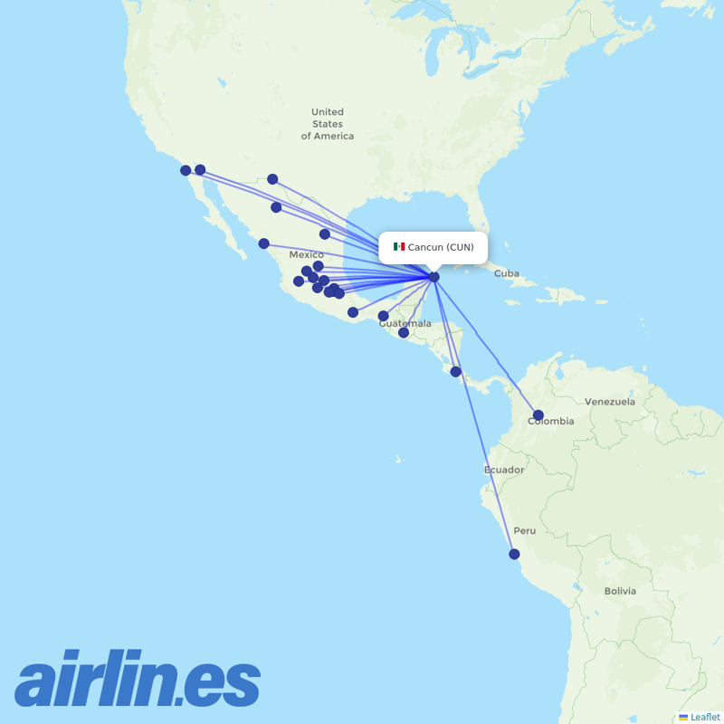 Volaris from Cancun International Airport destination map