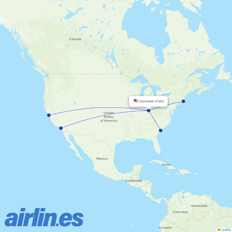 Breeze Airways from Cincinnati Northern Kentucky International destination map