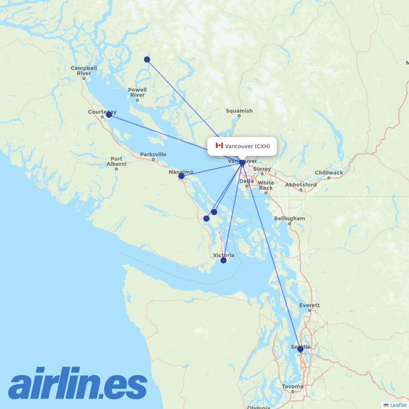 Harbour Air from Vancouver Coal Harbour destination map