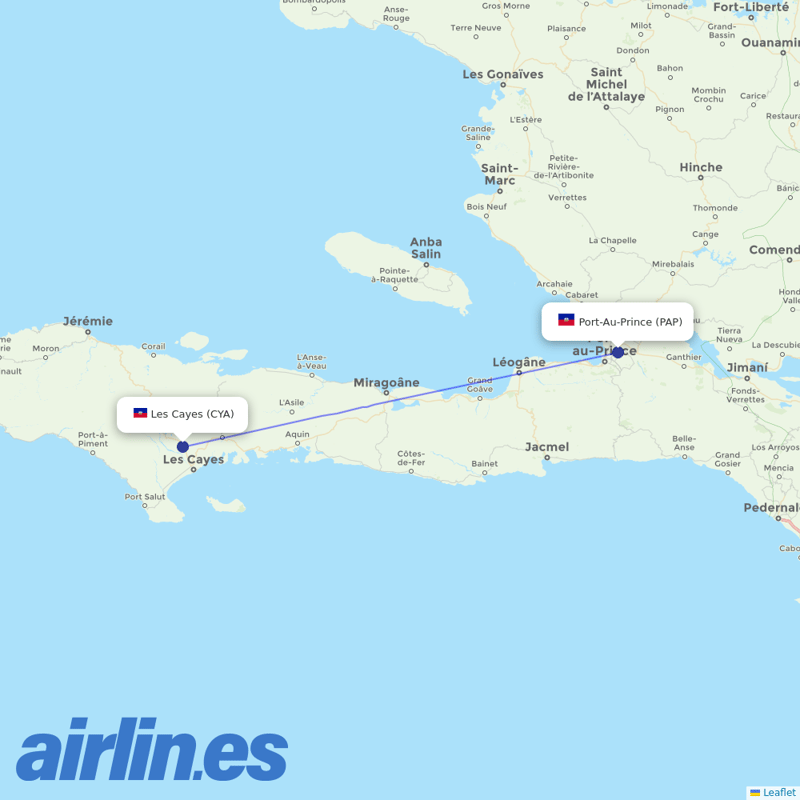 Sunrise Airways from Les Cayes Airport destination map