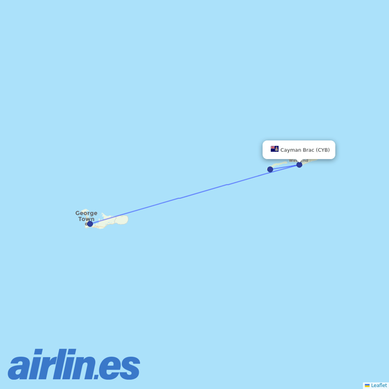 Cayman Airways from Cayman Brac Is destination map