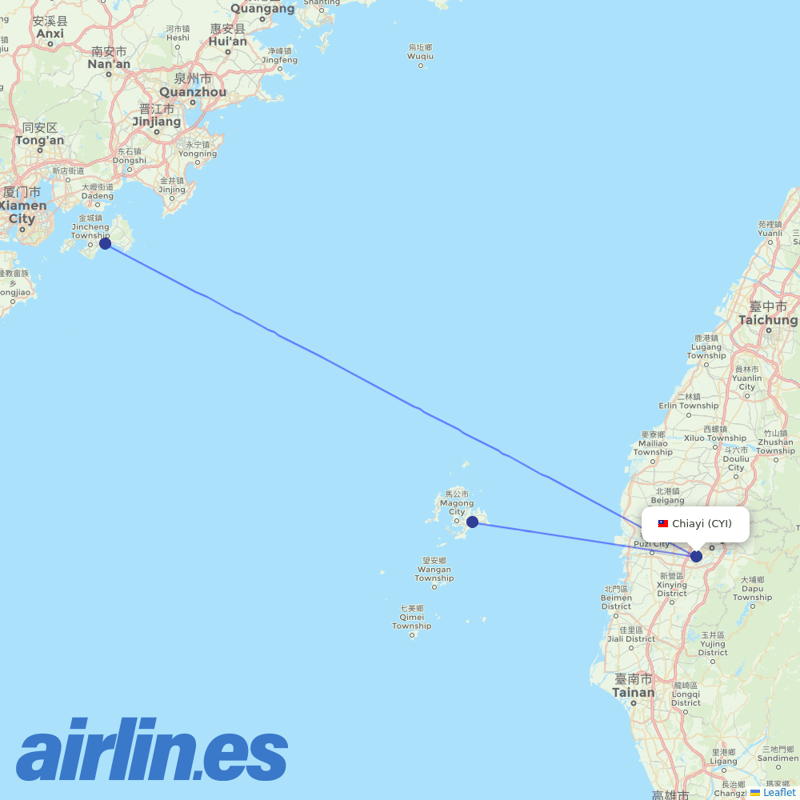 UNI Air from Chiayi destination map