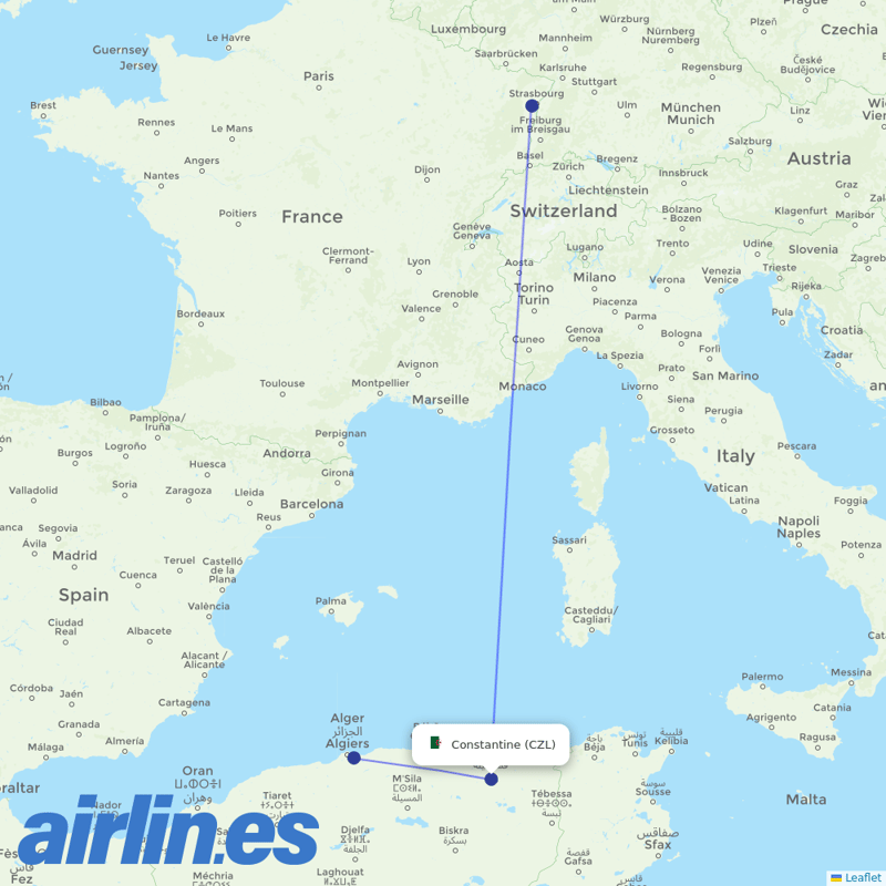 Tassili Airlines from Mohamed Boudiaf International destination map