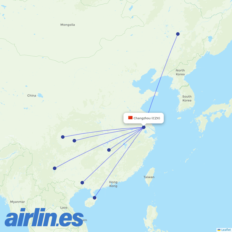 Sichuan Airlines from Changzhou destination map