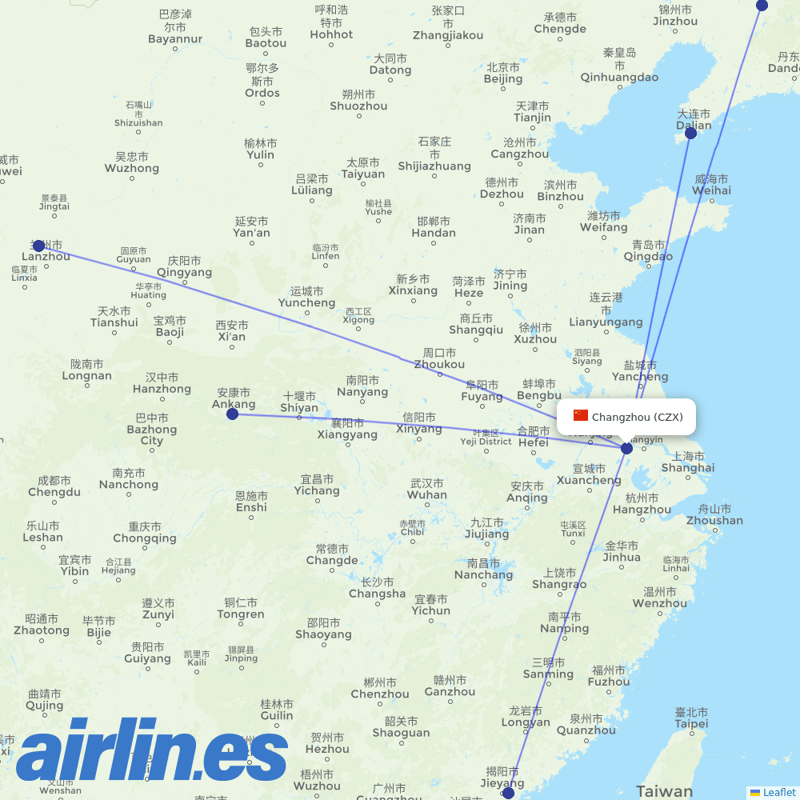 Spring Airlines from Changzhou destination map