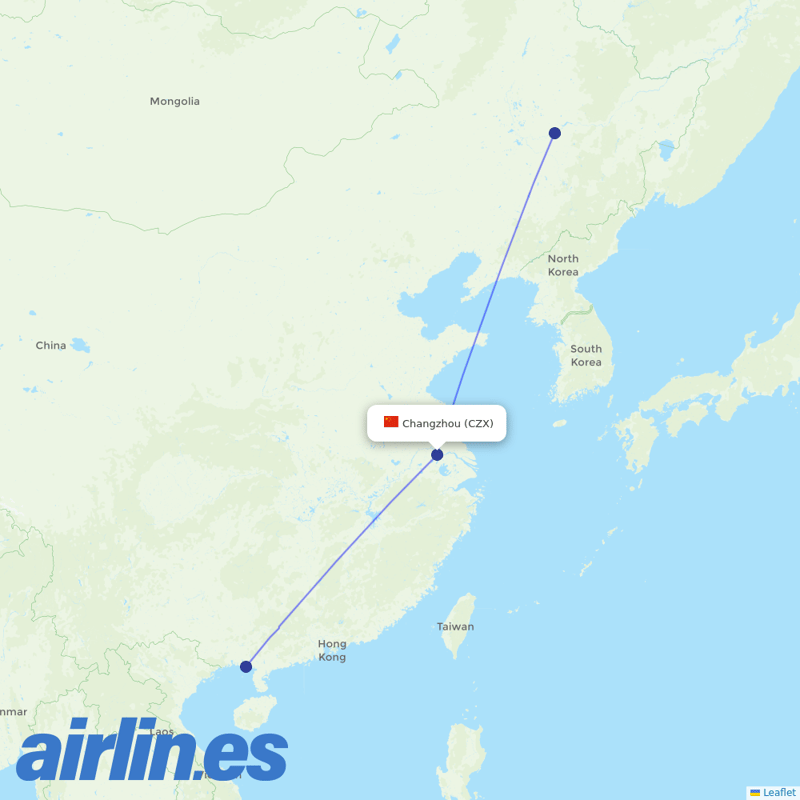 LJ Air from Changzhou destination map