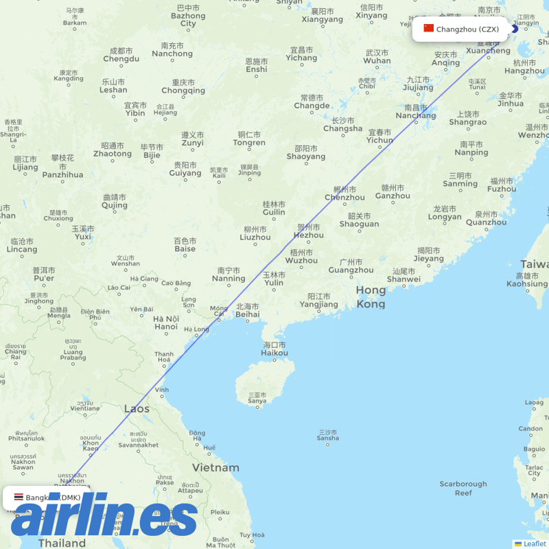 Thai Lion Air from Changzhou destination map