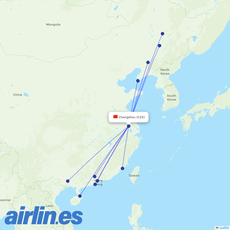 Shenzhen Airlines from Changzhou destination map