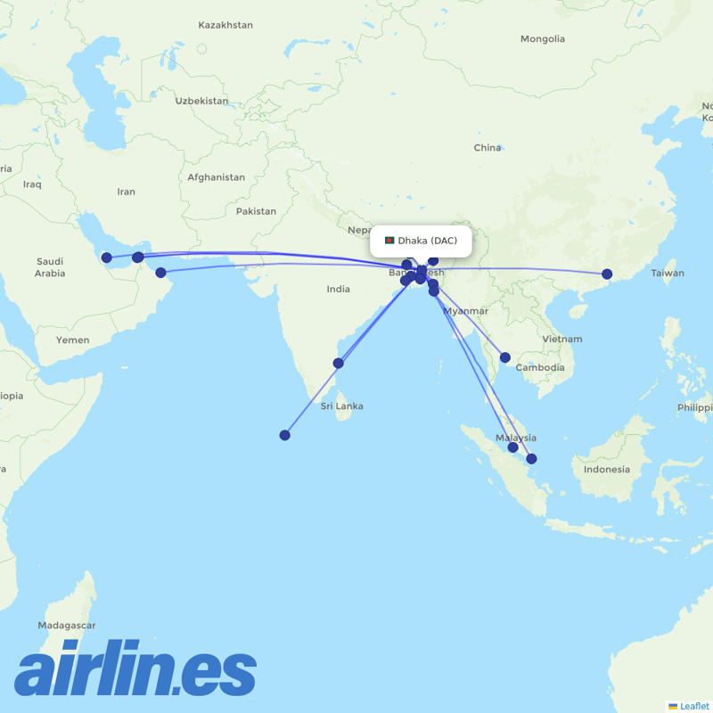 US-Bangla Airlines from Zia International destination map