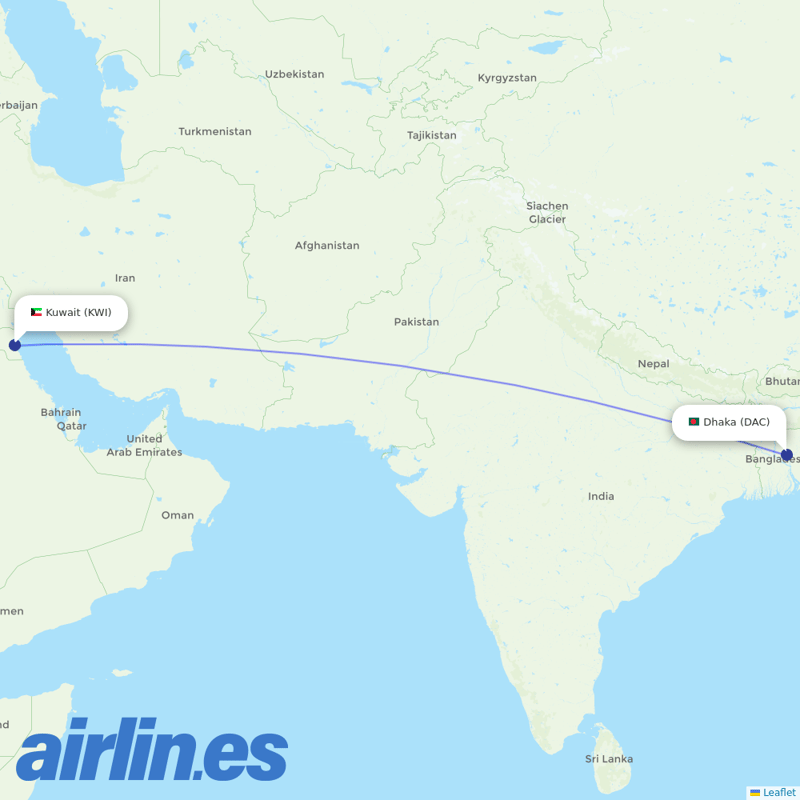Jazeera Airways from Zia International destination map