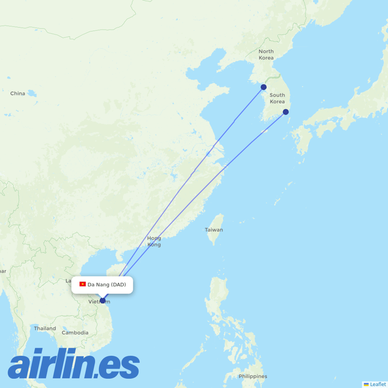 Jeju Air from Da Nang destination map