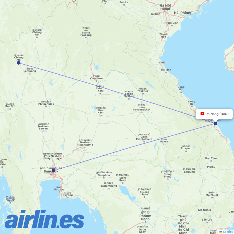 Thai AirAsia from Da Nang destination map