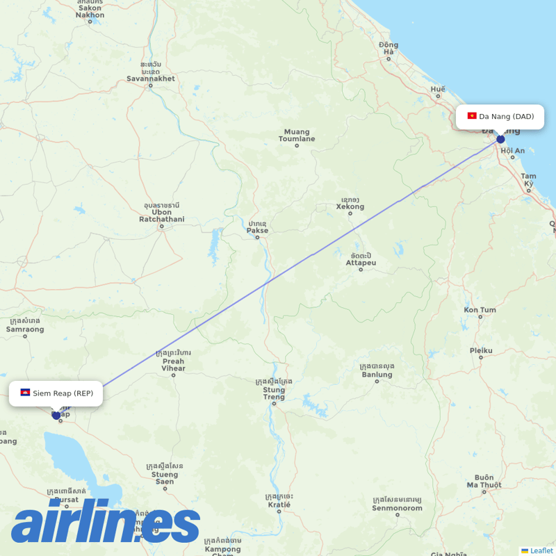 Cambodia Angkor Air from Da Nang destination map