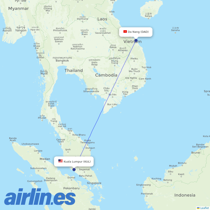Batik Air Malaysia from Da Nang destination map