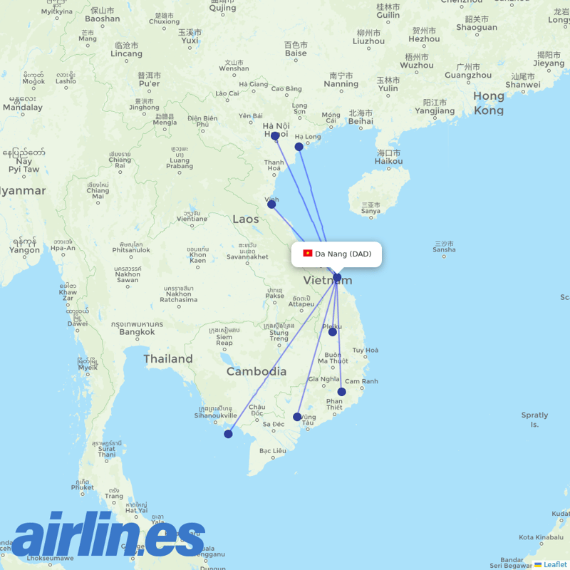 Bamboo Airways from Da Nang destination map
