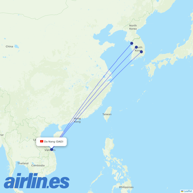 T´Way Air from Da Nang destination map