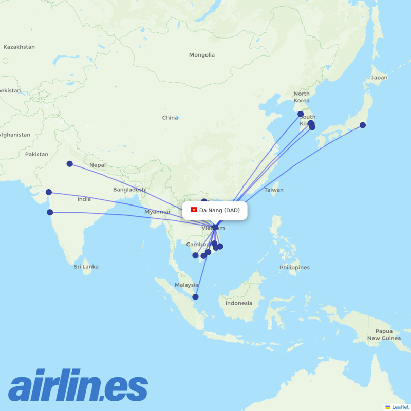 VietJet Air from Da Nang destination map