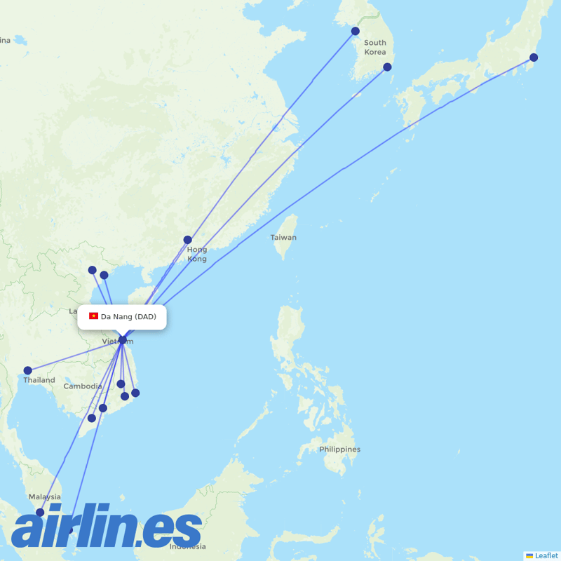 Vietnam Airlines from Da Nang destination map