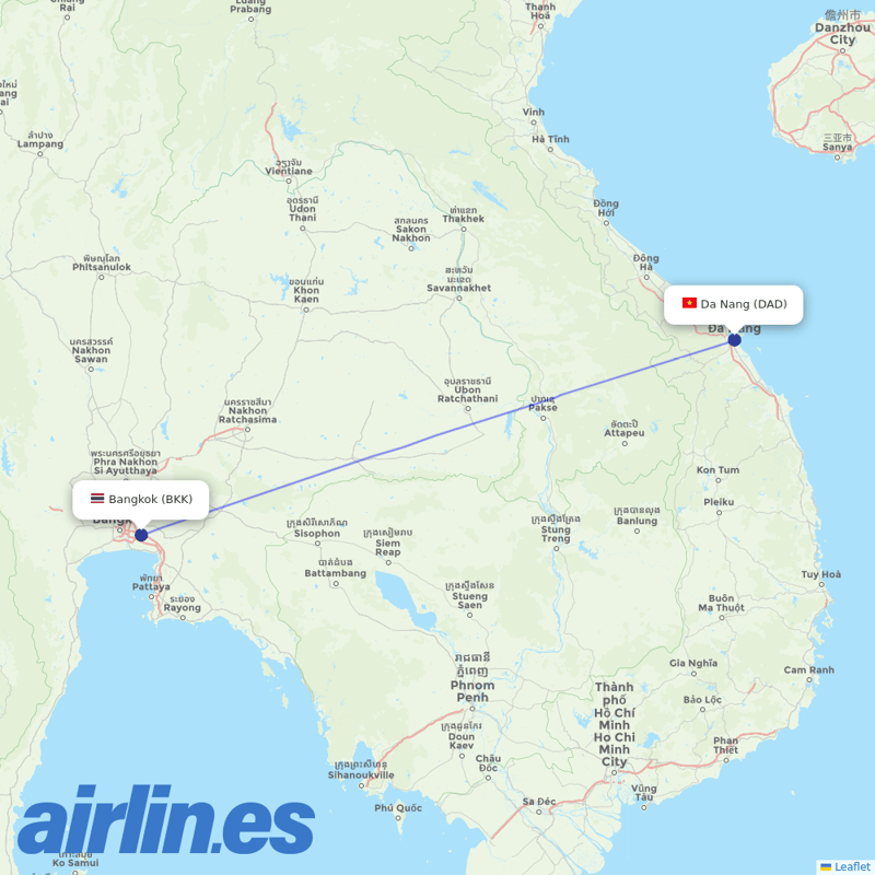 Thai Vietjet Air from Da Nang destination map