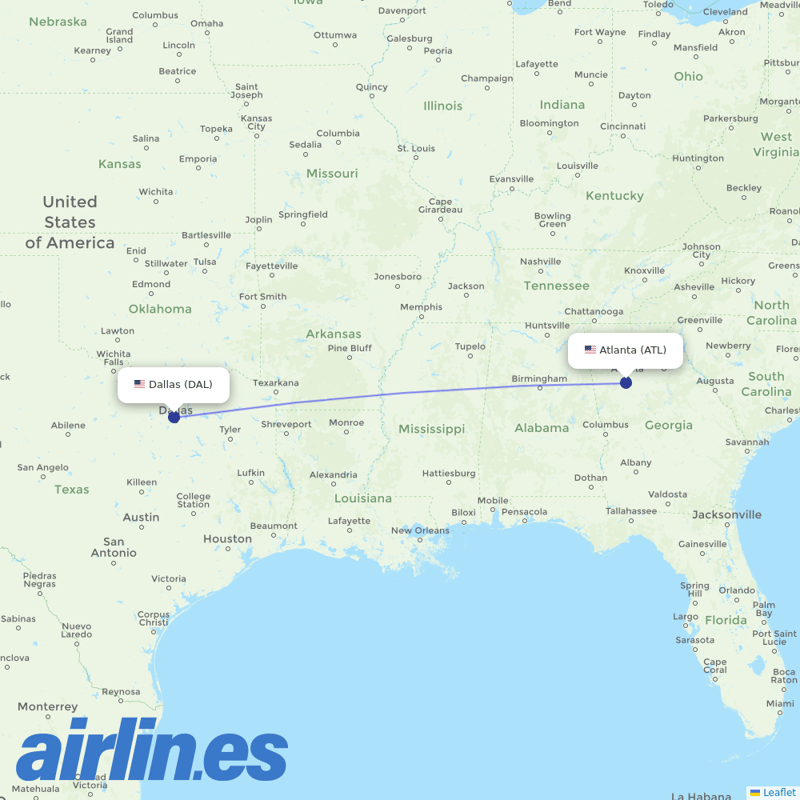 Delta Air Lines from Dallas Love Fld destination map