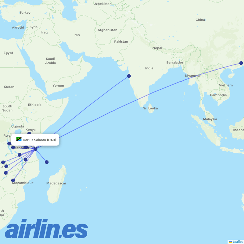 Air Tanzania from Dar Es Salaam destination map