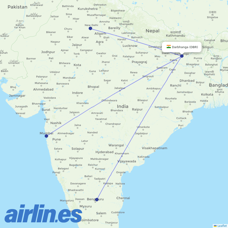 SpiceJet from Darbhanga Airport destination map