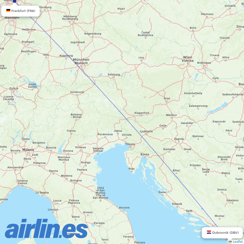 Airbus Transport International from Dubrovnik Airport destination map