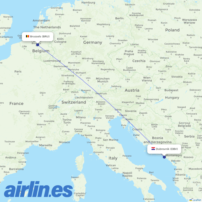 TUI Airlines Belgium from Dubrovnik Airport destination map