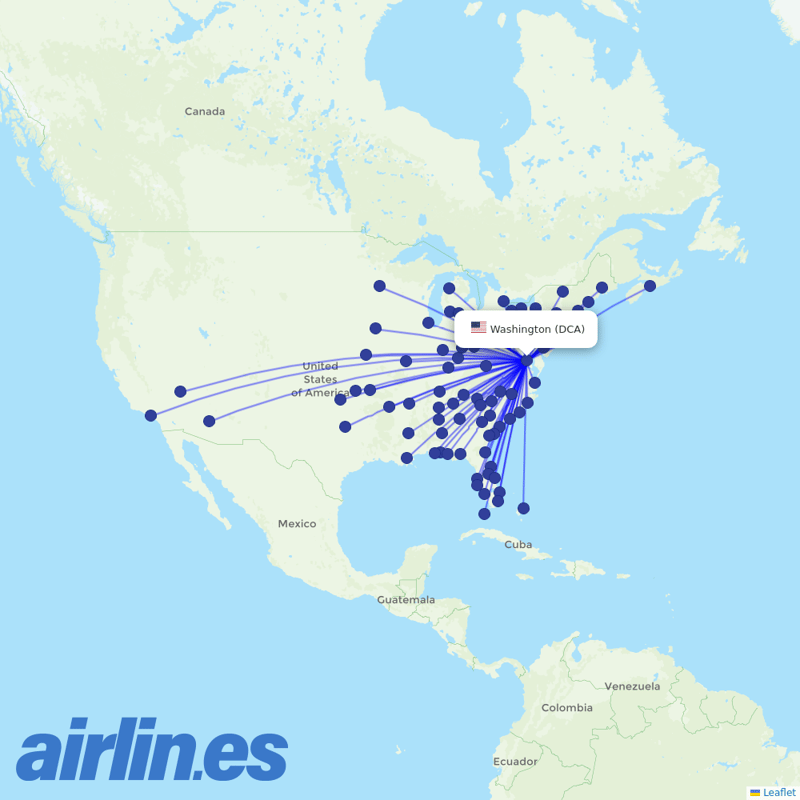 American Airlines from Ronald Reagan Washington National destination map