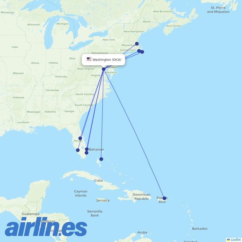 JetBlue Airways from Ronald Reagan Washington National destination map