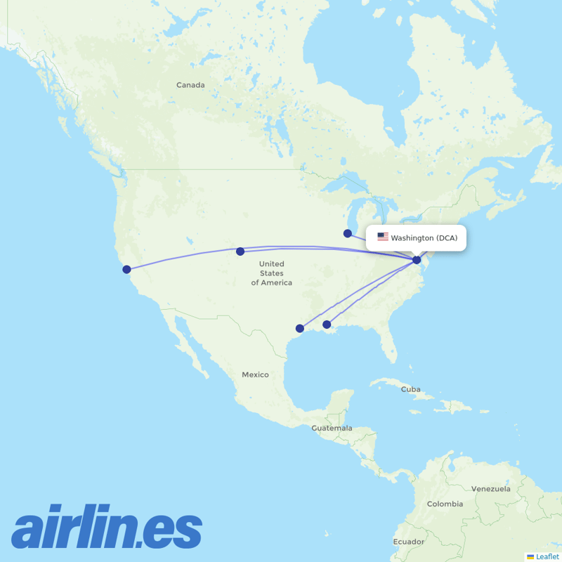 United Airlines from Ronald Reagan Washington National destination map