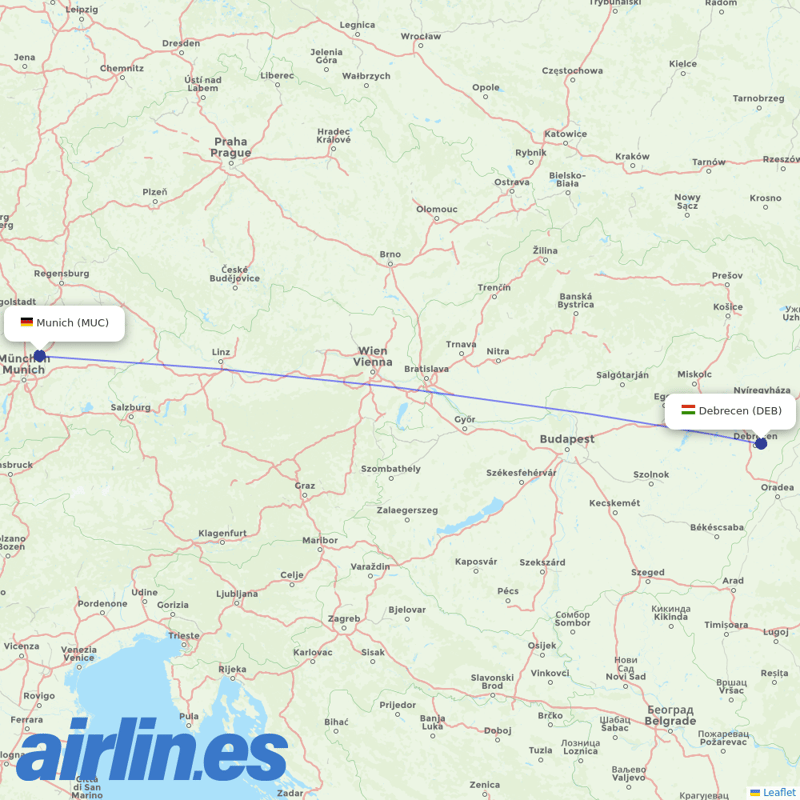 Lufthansa from Debrecen Airport destination map
