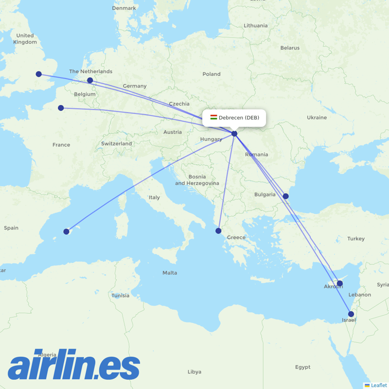 Wizz Air from Debrecen Airport destination map