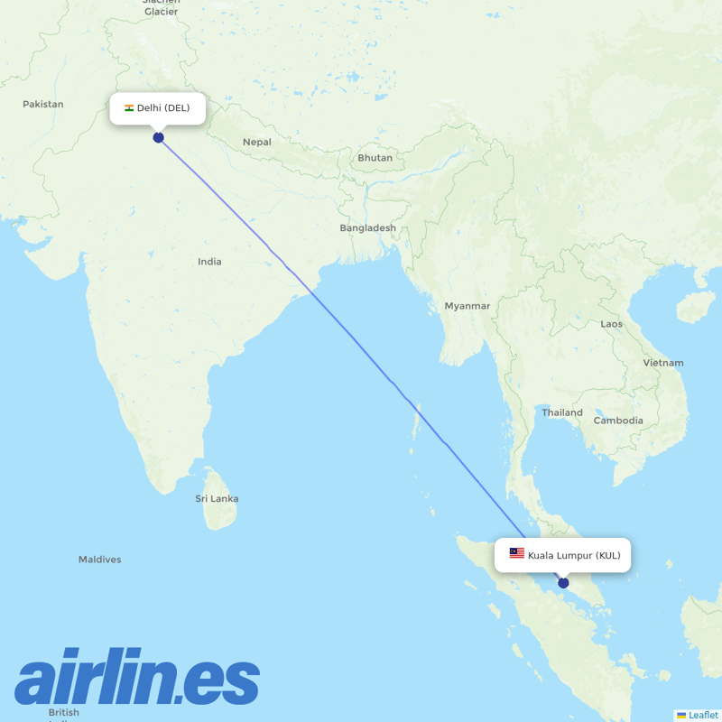 AirAsia X from Indira Gandhi International Airport destination map
