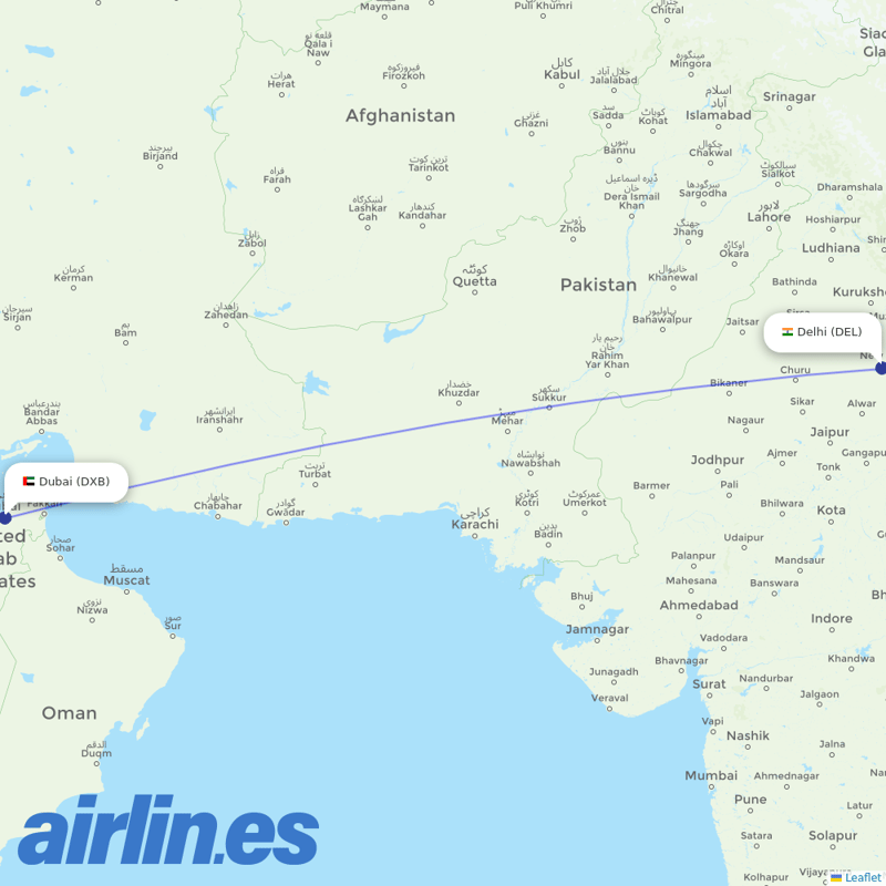 Emirates from Indira Gandhi International Airport destination map
