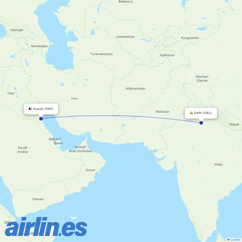 Kuwait Airways from Indira Gandhi International Airport destination map