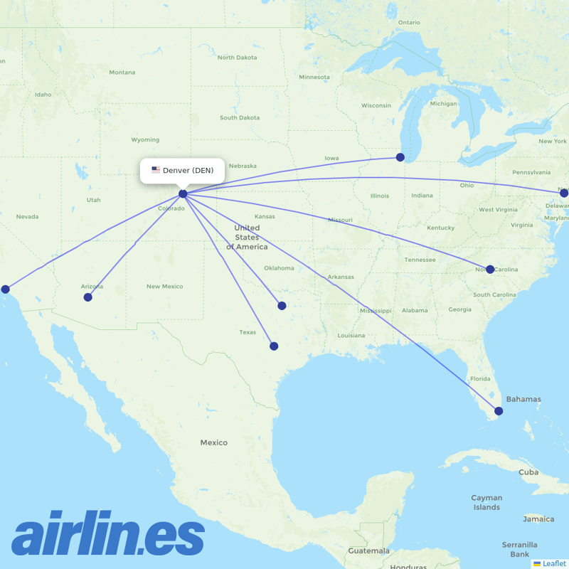American Airlines from Denver International destination map