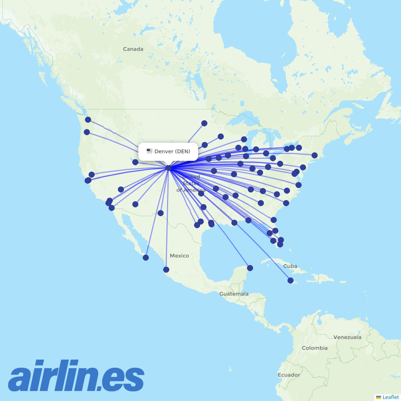 Frontier Airlines from Denver International destination map