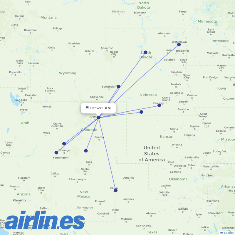Key Lime Air from Denver International destination map