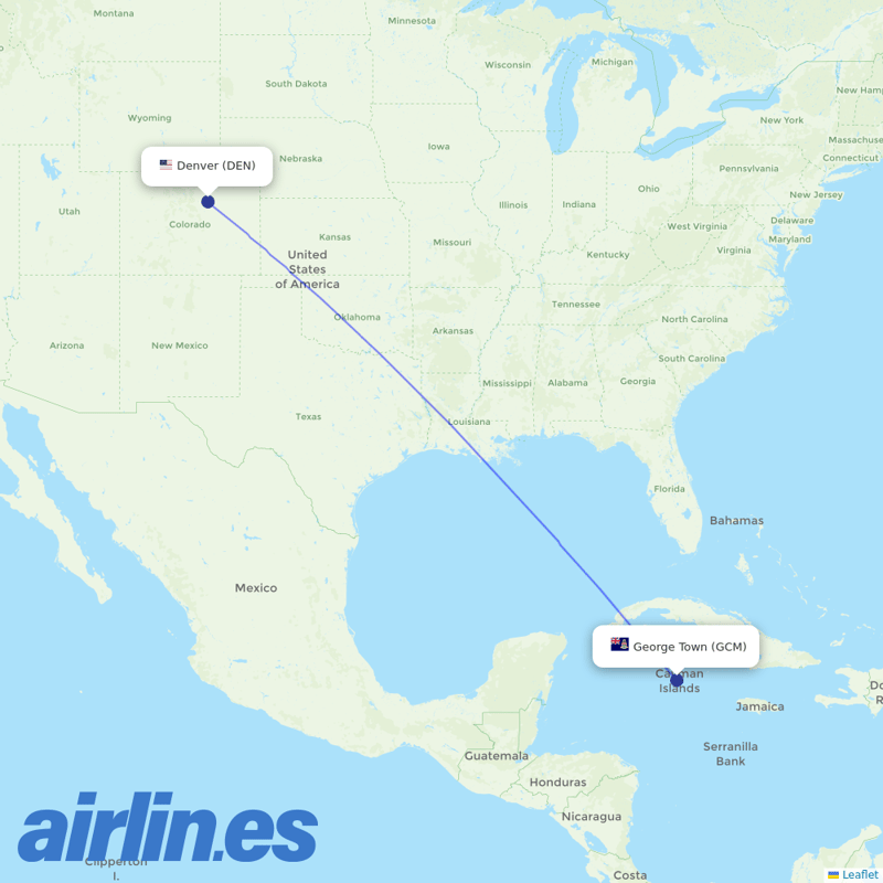 Cayman Airways from Denver International destination map