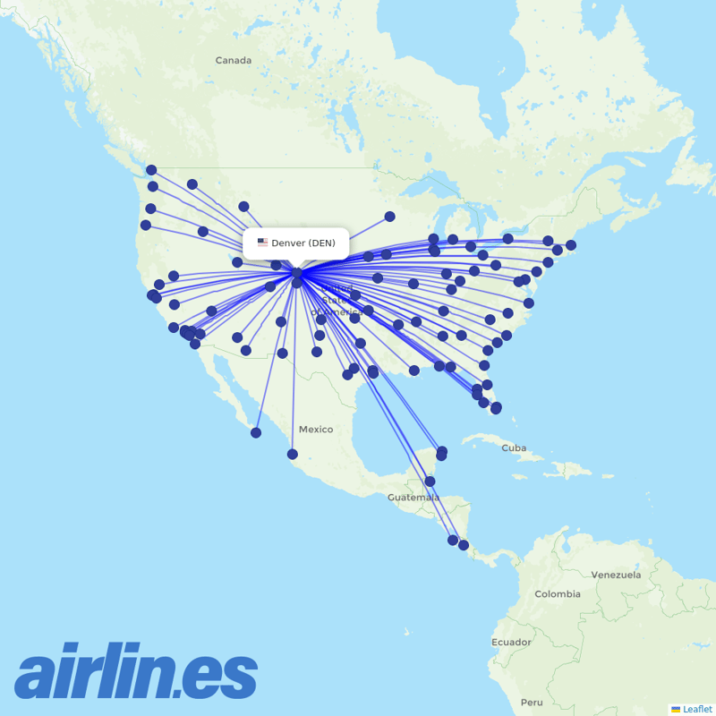 Southwest Airlines from Denver International destination map