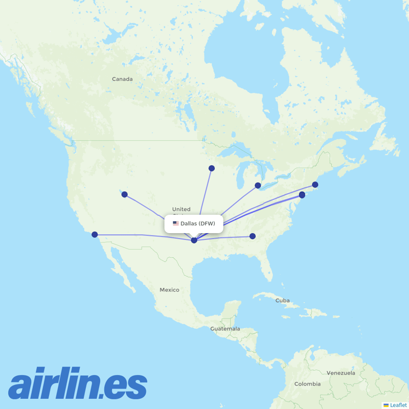 Delta Air Lines from Dallas Fort Worth International destination map