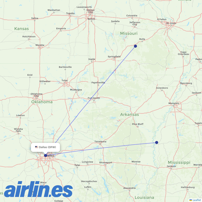 Contour Aviation from Dallas Fort Worth International destination map