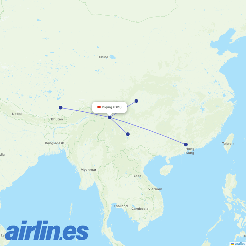 China Eastern Airlines from Diqing Shangri-La Airport destination map